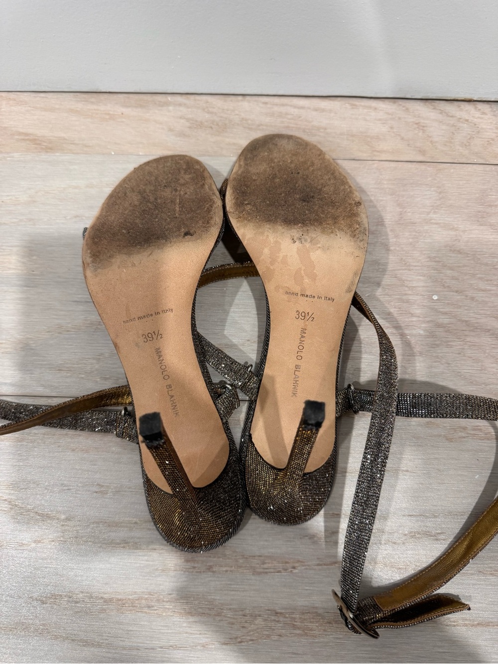 Manolo Blahnik Sparkling Gold Strappy High-Heel Sandals - Picture 6 of 7